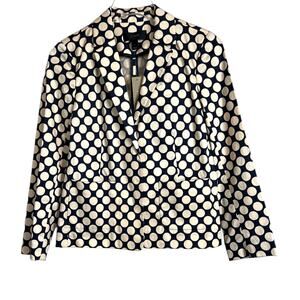 J.Crew Blazer Jacket 98% Cotton Navy Blue with Cream Polka Dots Women’s Size 4